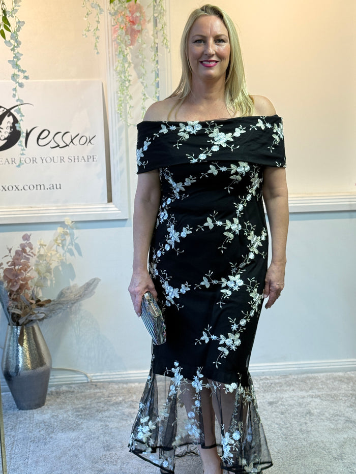 Harriet Black Embroidered Evening Gown