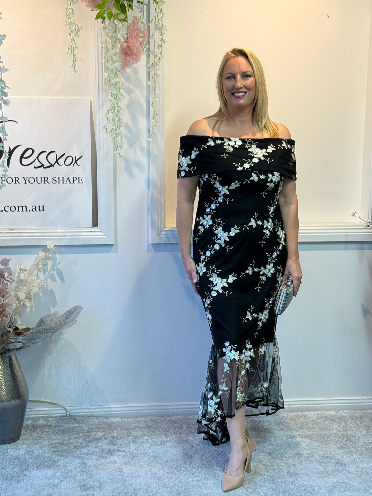 Harriet Black Embroidered Evening Gown