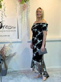 Harriet Black Embroidered Evening Gown