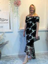 Harriet Black Embroidered Evening Gown