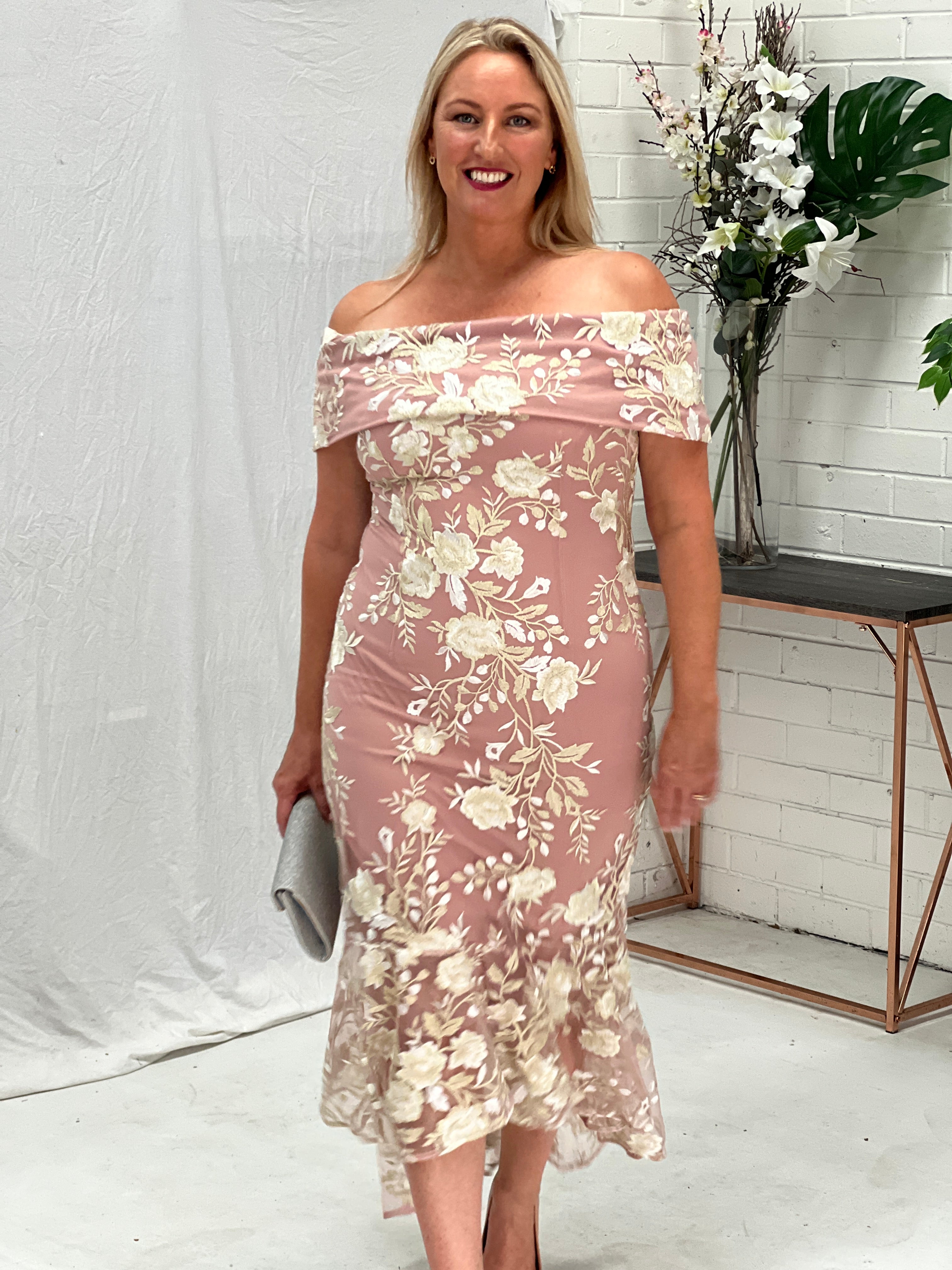 Harriet Blush Embroidered Evening Gown Dressxox