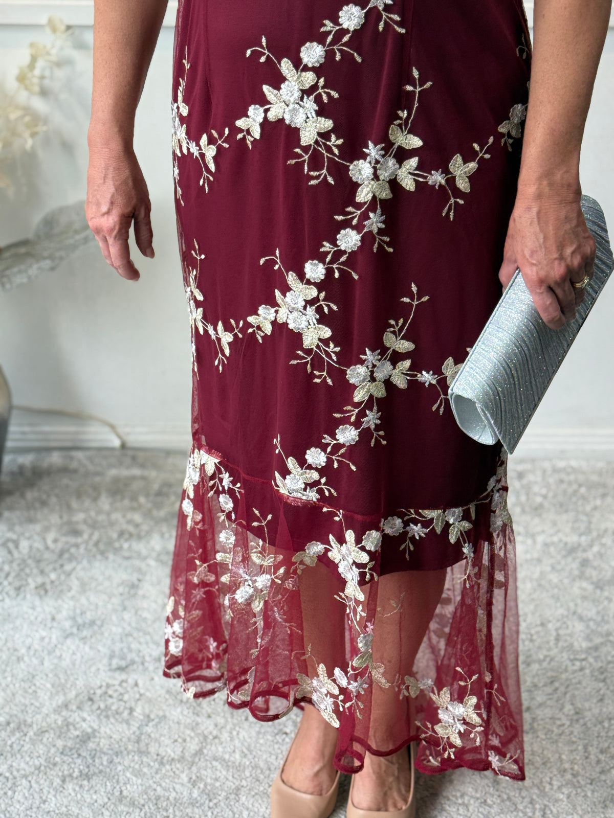 Harriet Burgundy Embroidered Evening Gown
