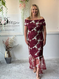 Harriet Burgundy Embroidered Evening Gown