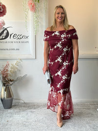 Harriet Burgundy Embroidered Evening Gown