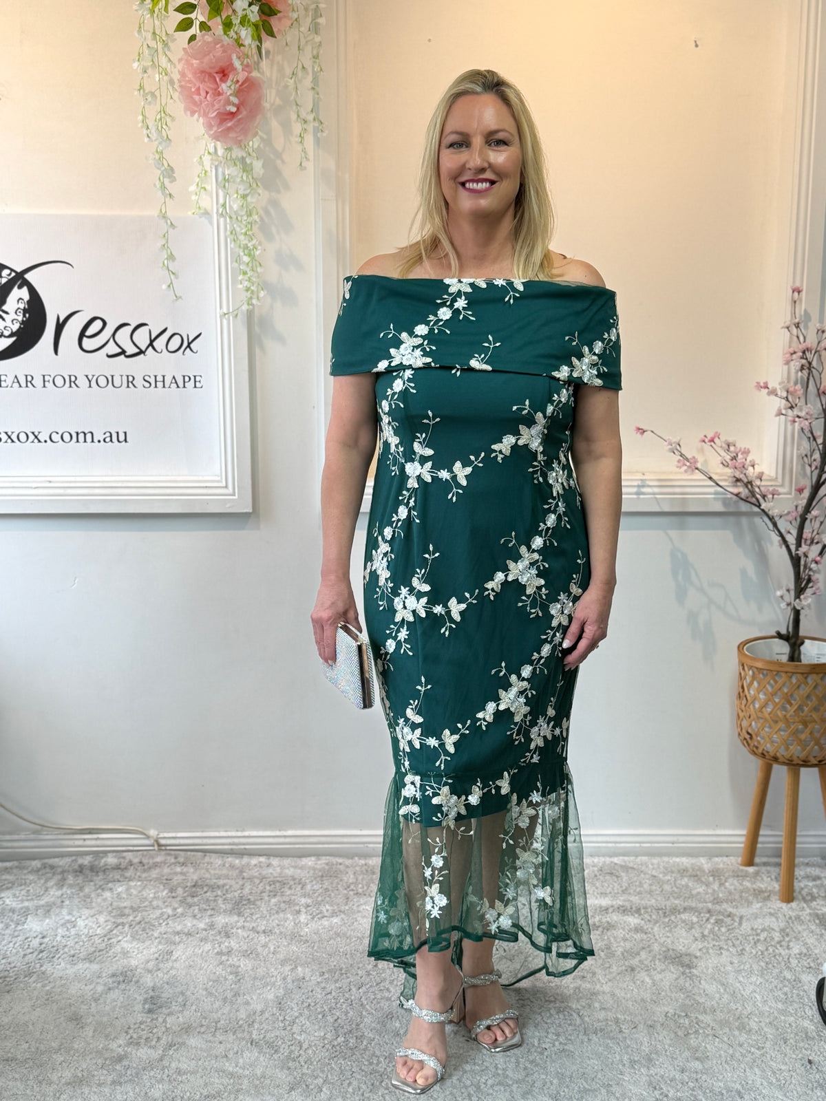 Harriet Emerald Embroidered Evening Gown