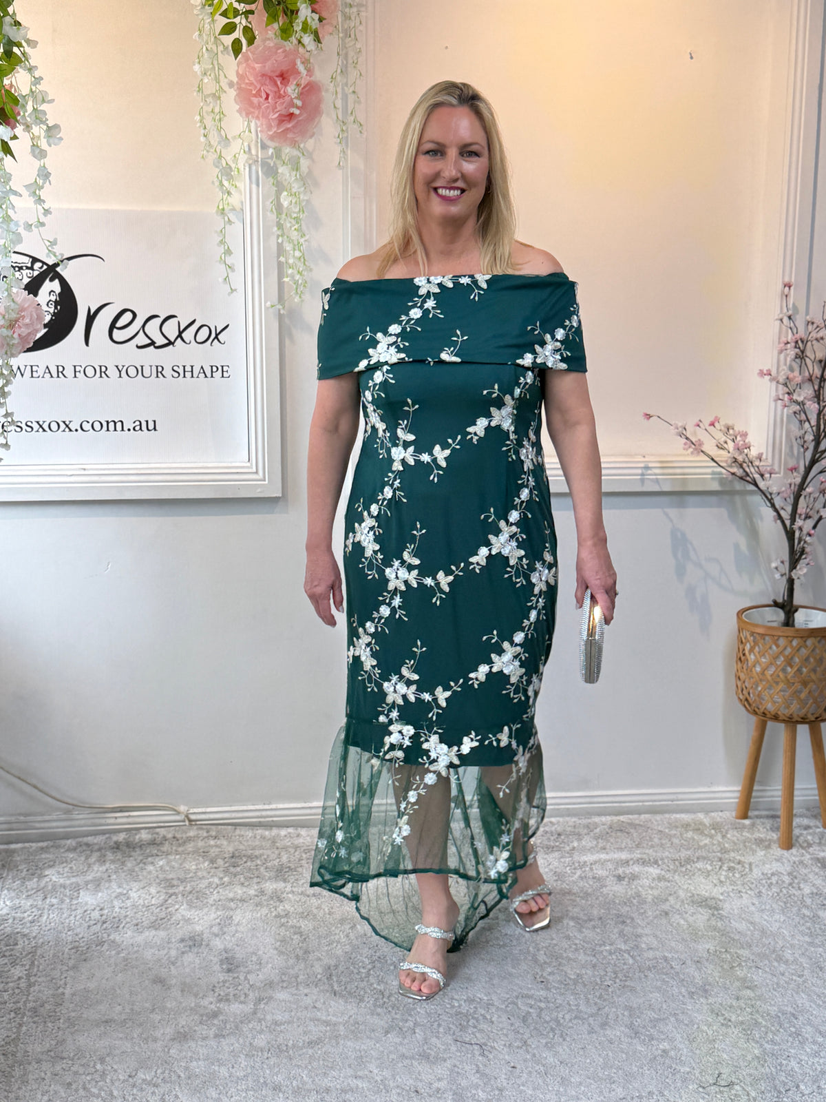 Harriet Emerald Embroidered Evening Gown