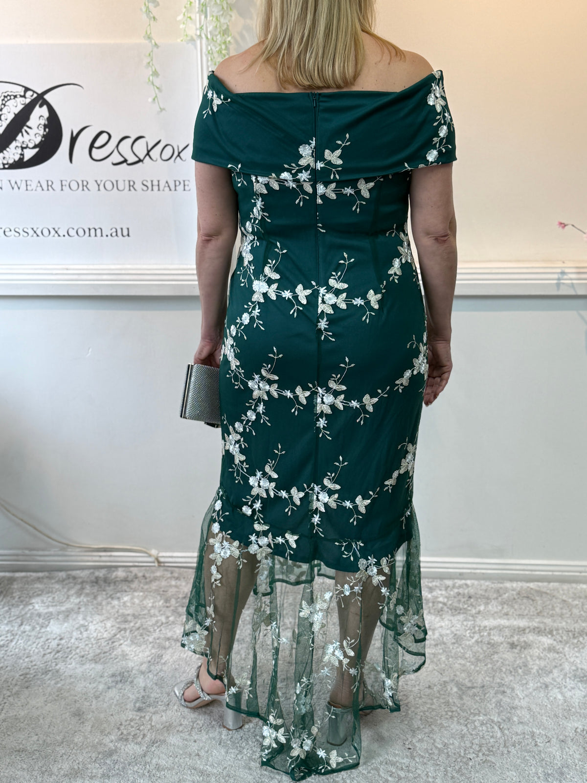 Harriet Emerald Embroidered Evening Gown