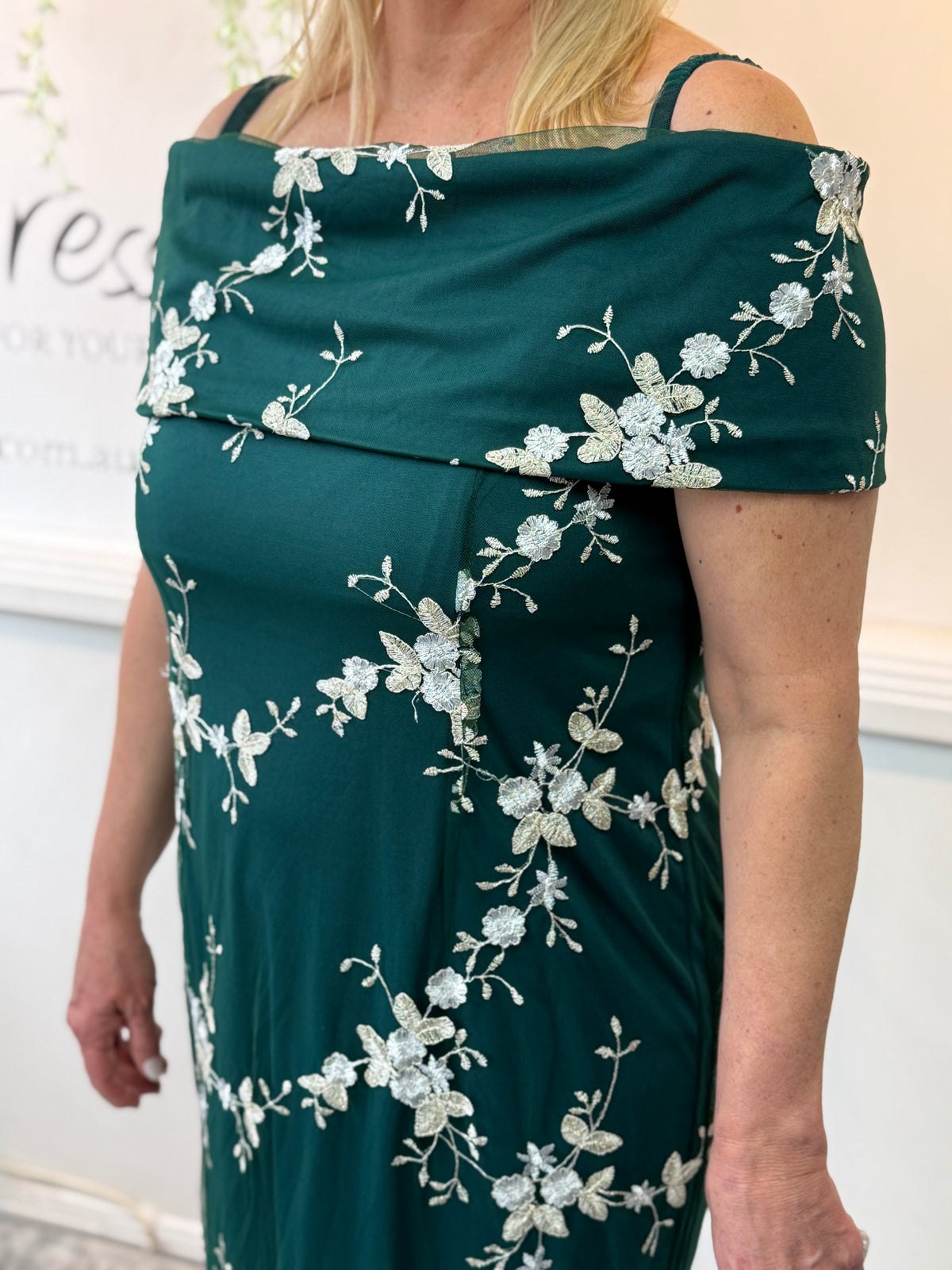 Harriet Emerald Embroidered Evening Gown