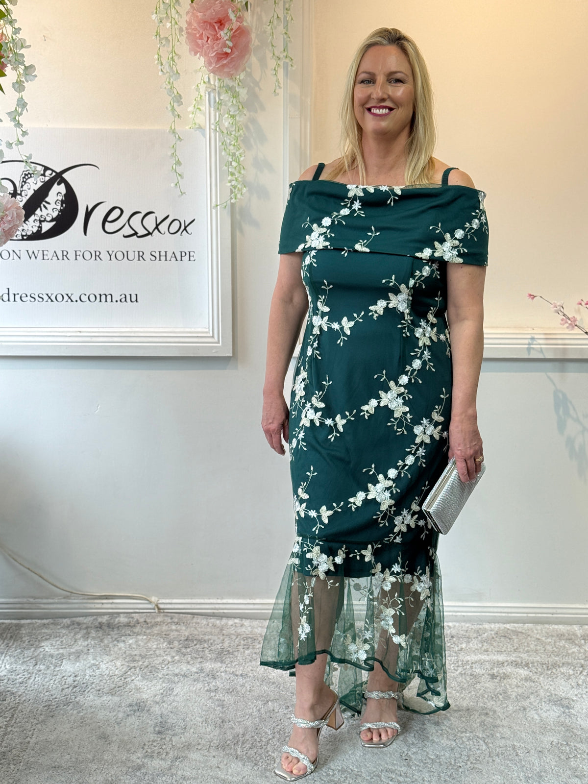 Harriet Emerald Embroidered Evening Gown