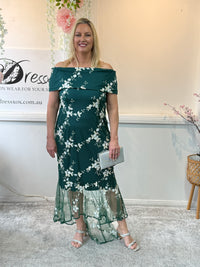 Harriet Emerald Embroidered Evening Gown