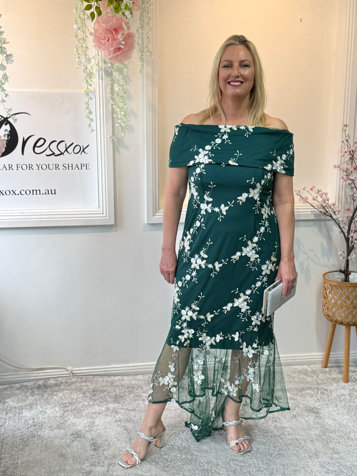 Harriet Emerald Embroidered Evening Gown