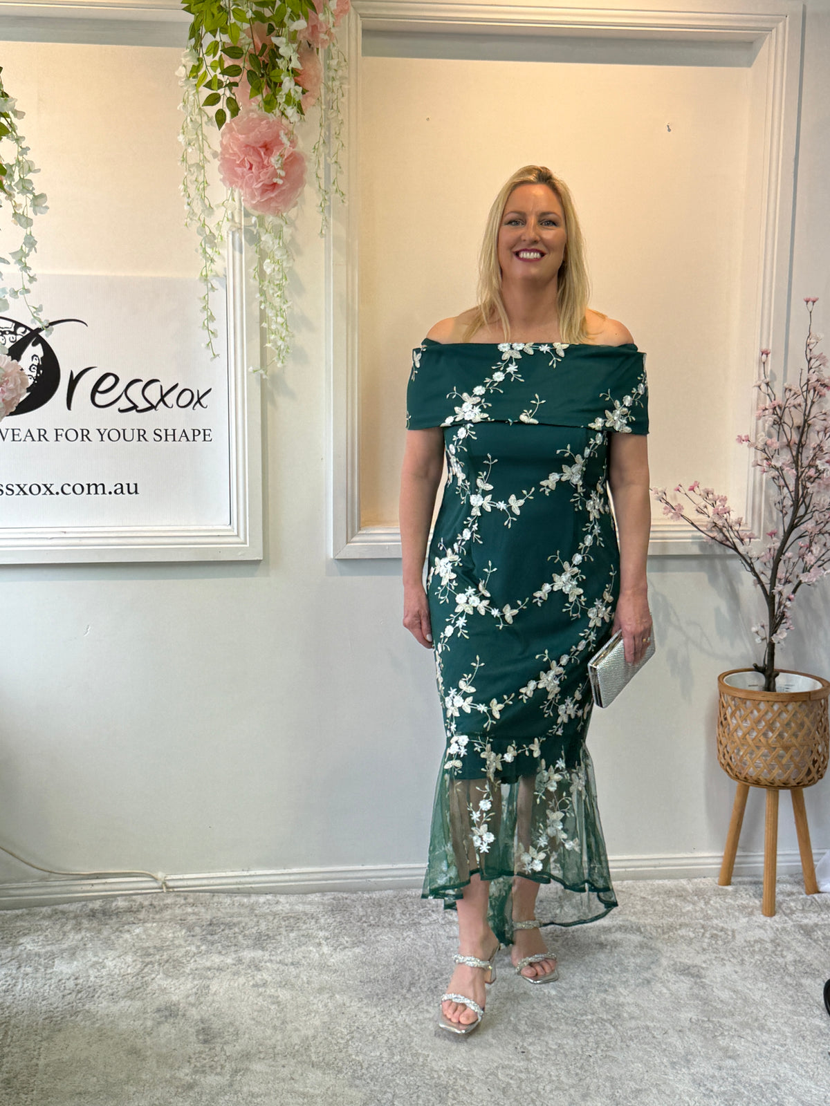 Harriet Emerald Embroidered Evening Gown