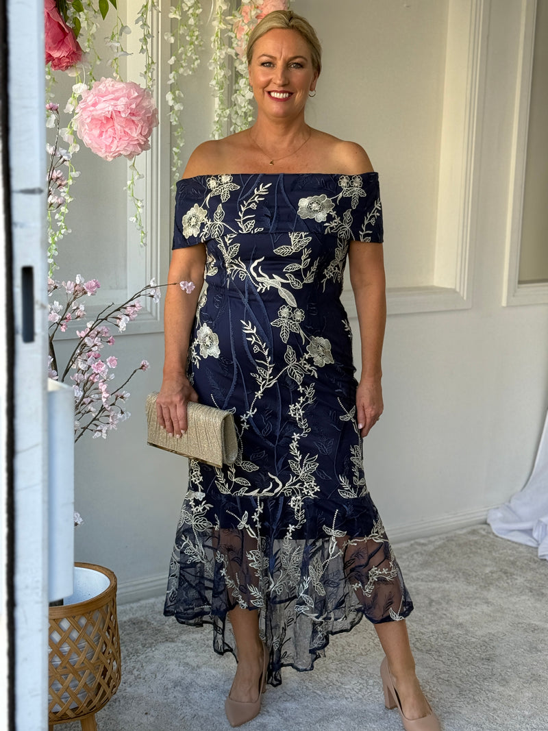Harriet Gold Embroidered Evening Gown