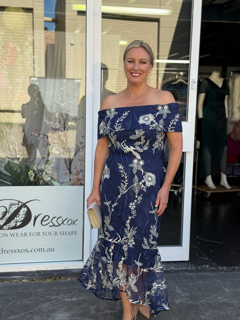 Harriet Gold Embroidered Evening Gown