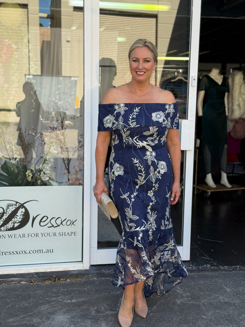 Harriet Gold Embroidered Evening Gown