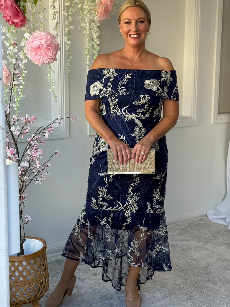 Harriet Gold Embroidered Evening Gown