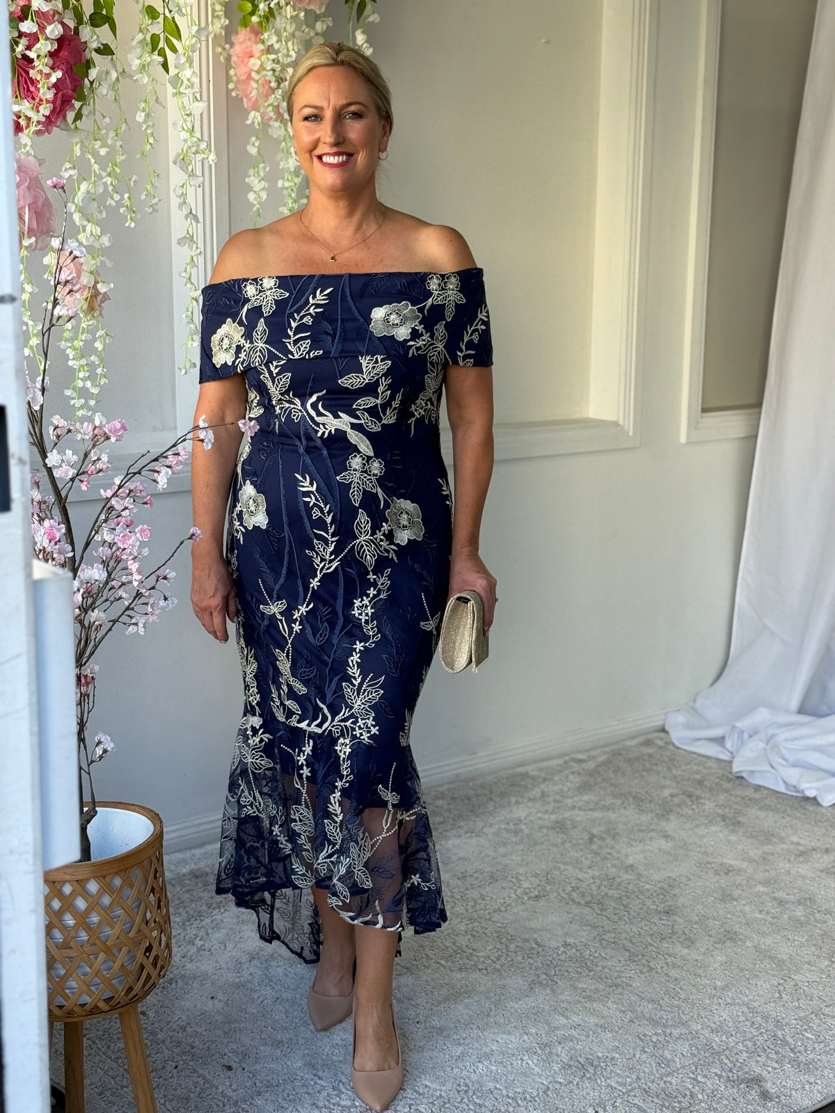 Harriet Gold Embroidered Evening Gown