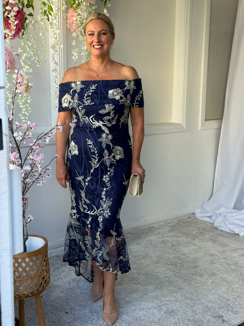 Harriet Gold Embroidered Evening Gown