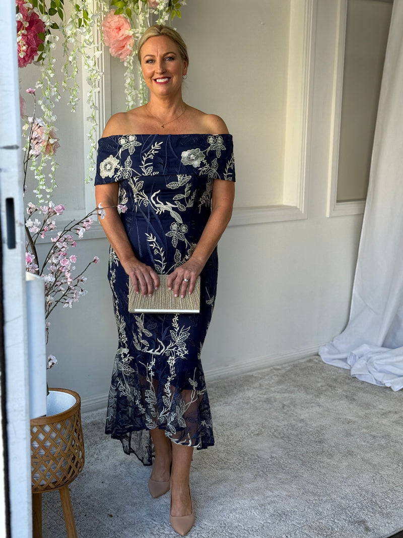 Harriet Gold Embroidered Evening Gown