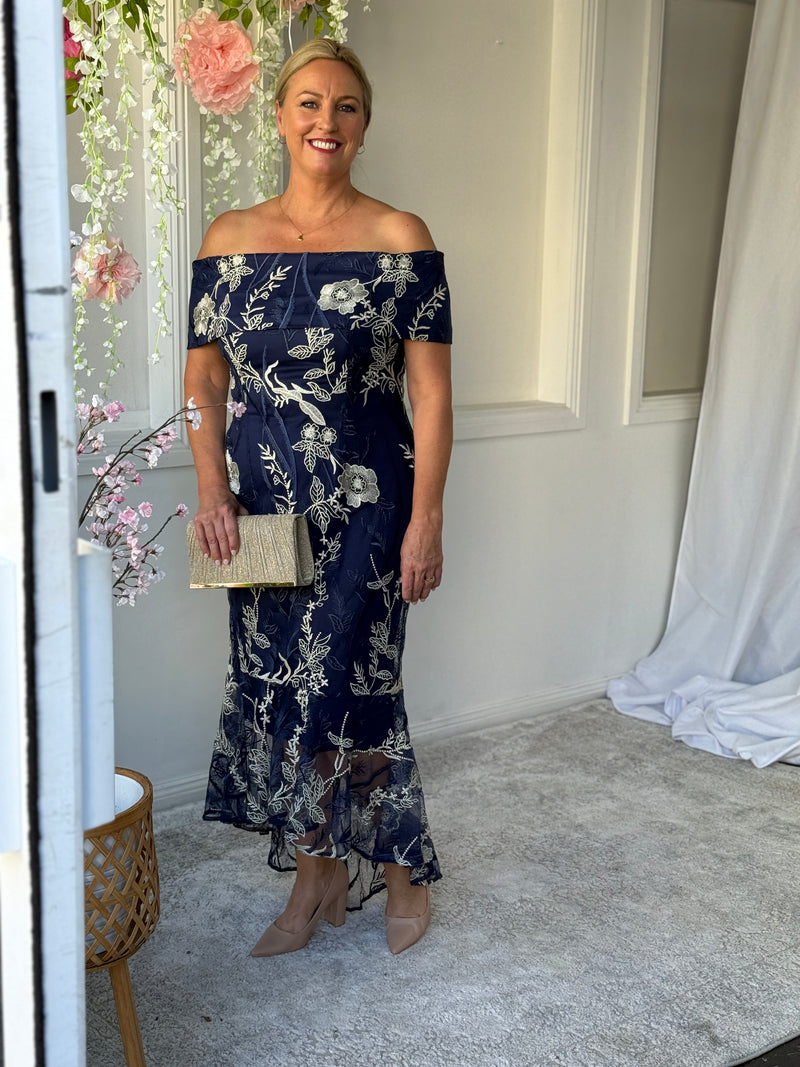 Harriet Gold Embroidered Evening Gown