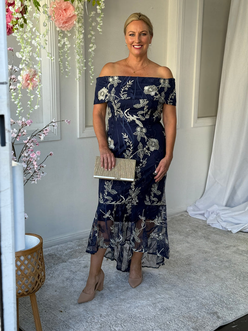 Harriet Gold Embroidered Evening Gown