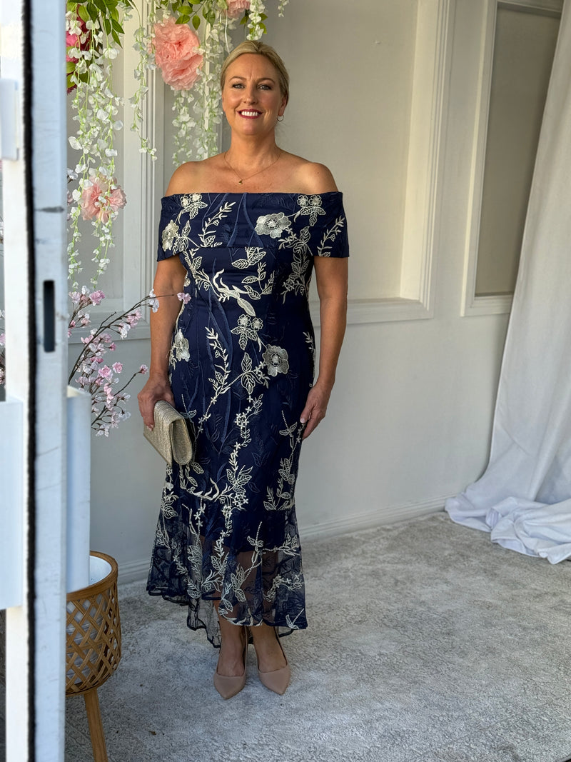 Harriet Gold Embroidered Evening Gown
