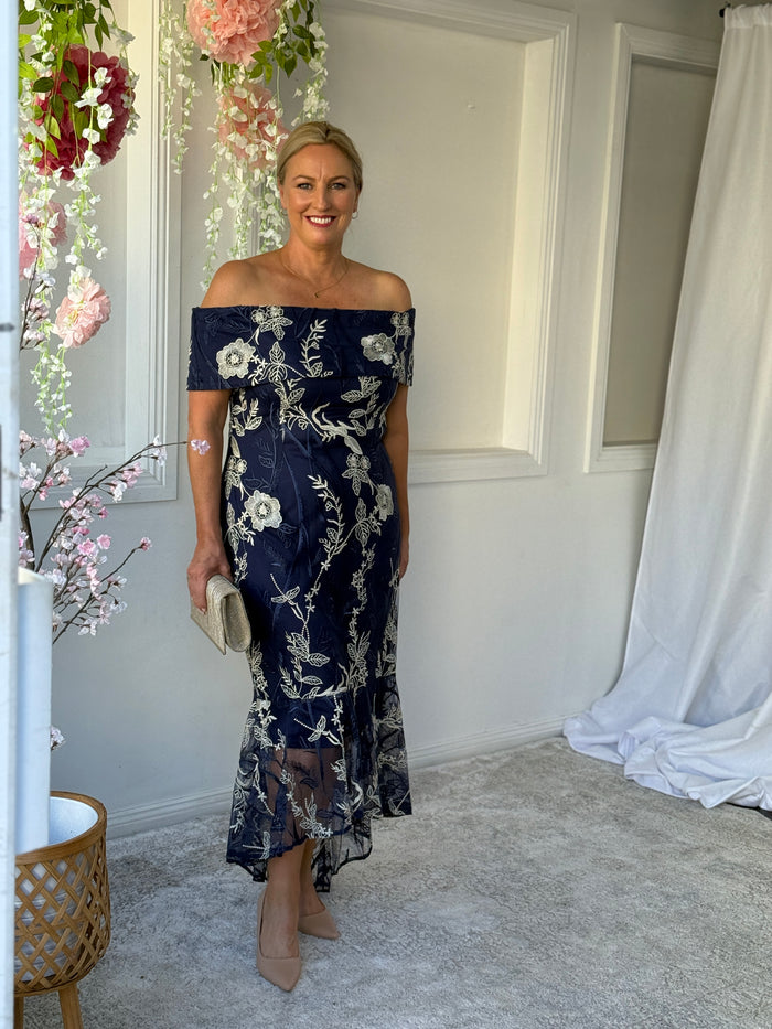 Harriet Gold Embroidered Evening Gown