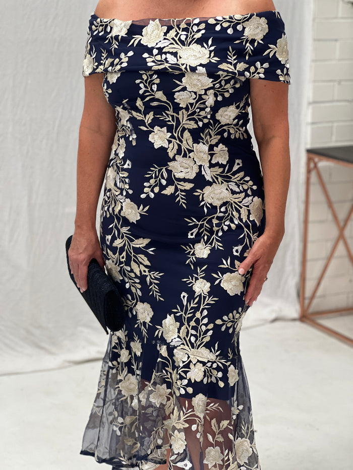 Harriet Navy Embroidered Evening Gown