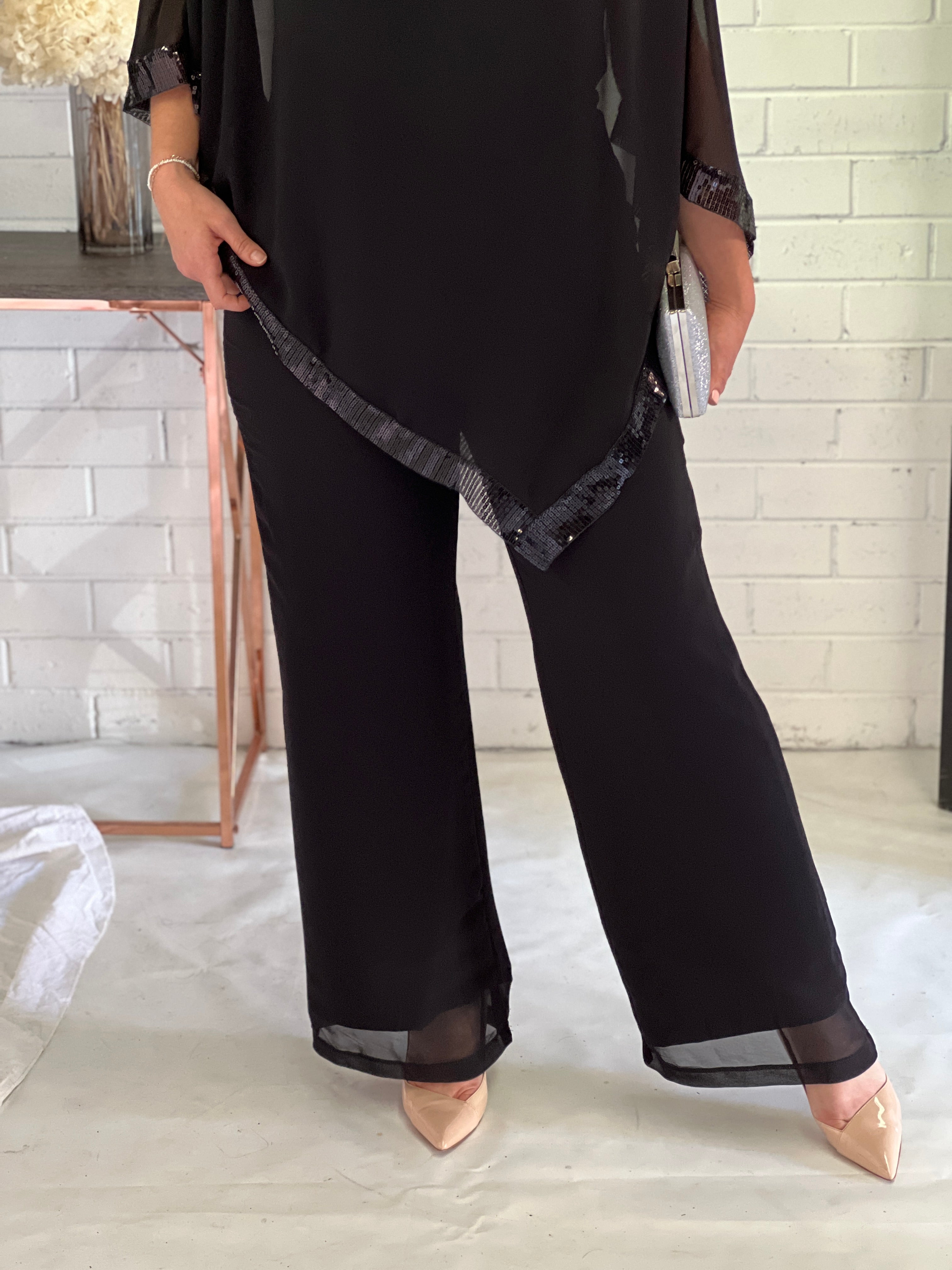 ROCO Elegant black pants made of viscose and organza  Mathilde