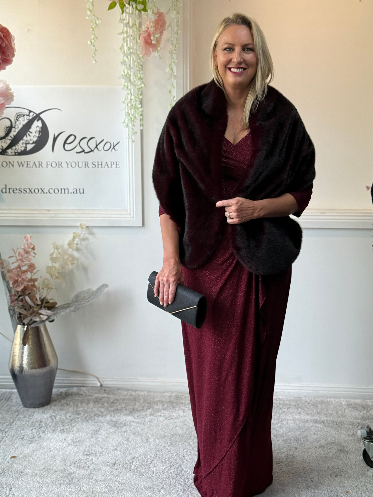 Constantine Burgundy Glitter Gown