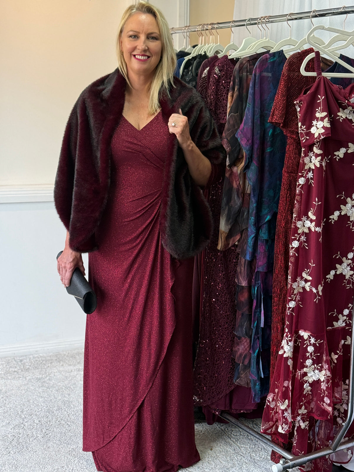 Constantine Burgundy Glitter Gown