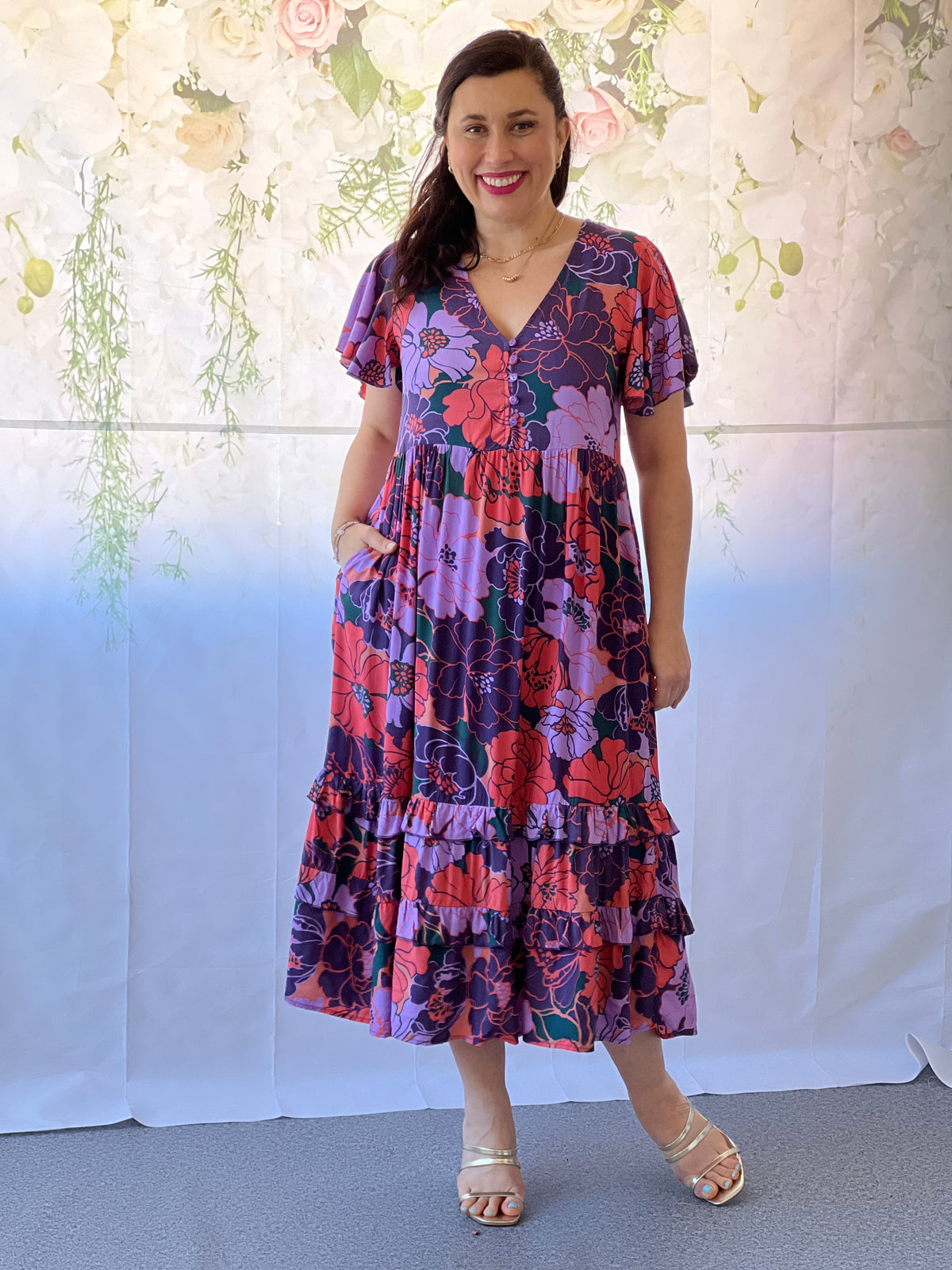 Zeke Lilac Floral Midi Dresss – Dressxox