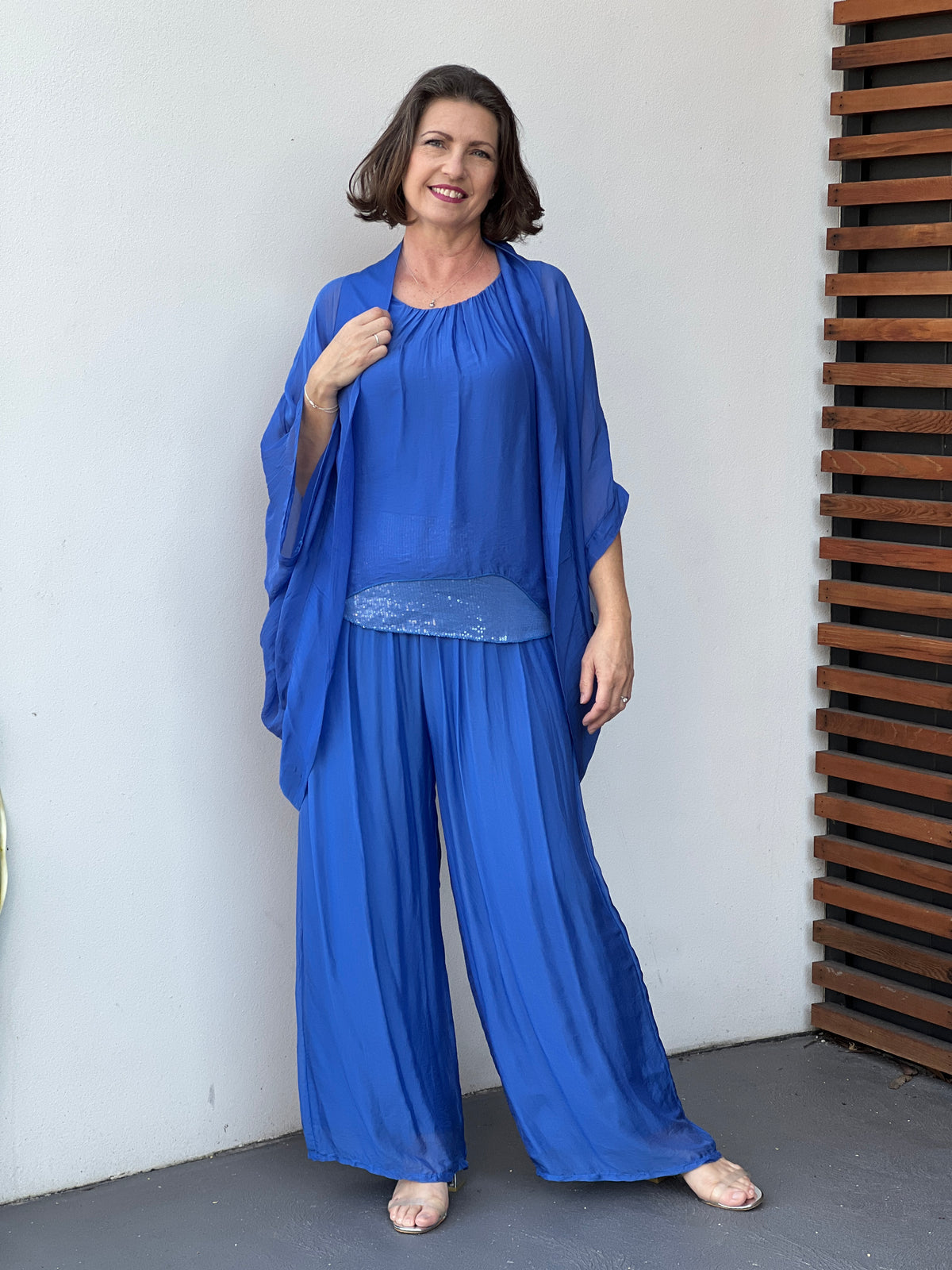 Leah Royal Blue Silk Top & Cardigan Set