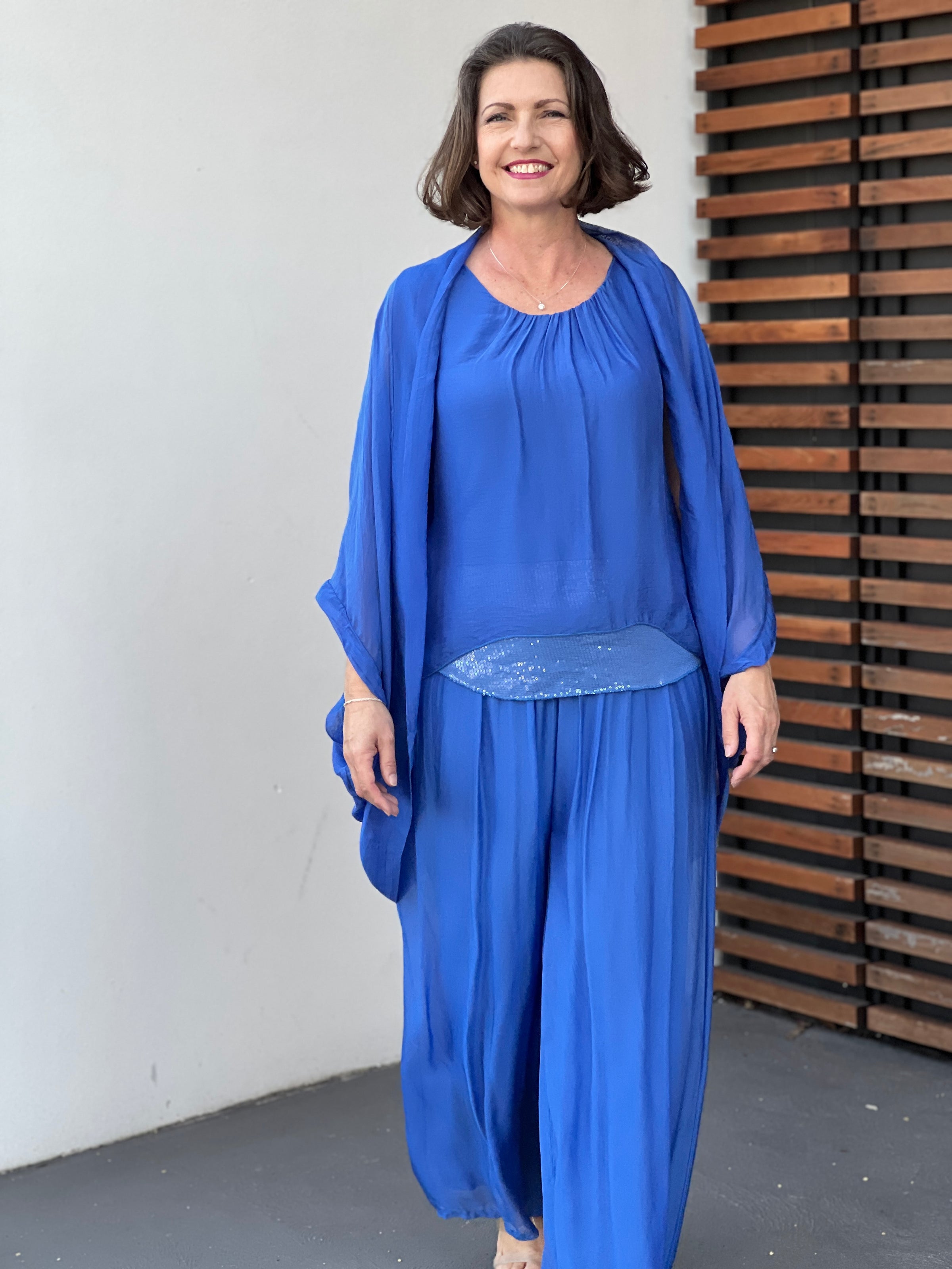 Leah Royal Blue Silk Top & Cardigan Set – Dressxox