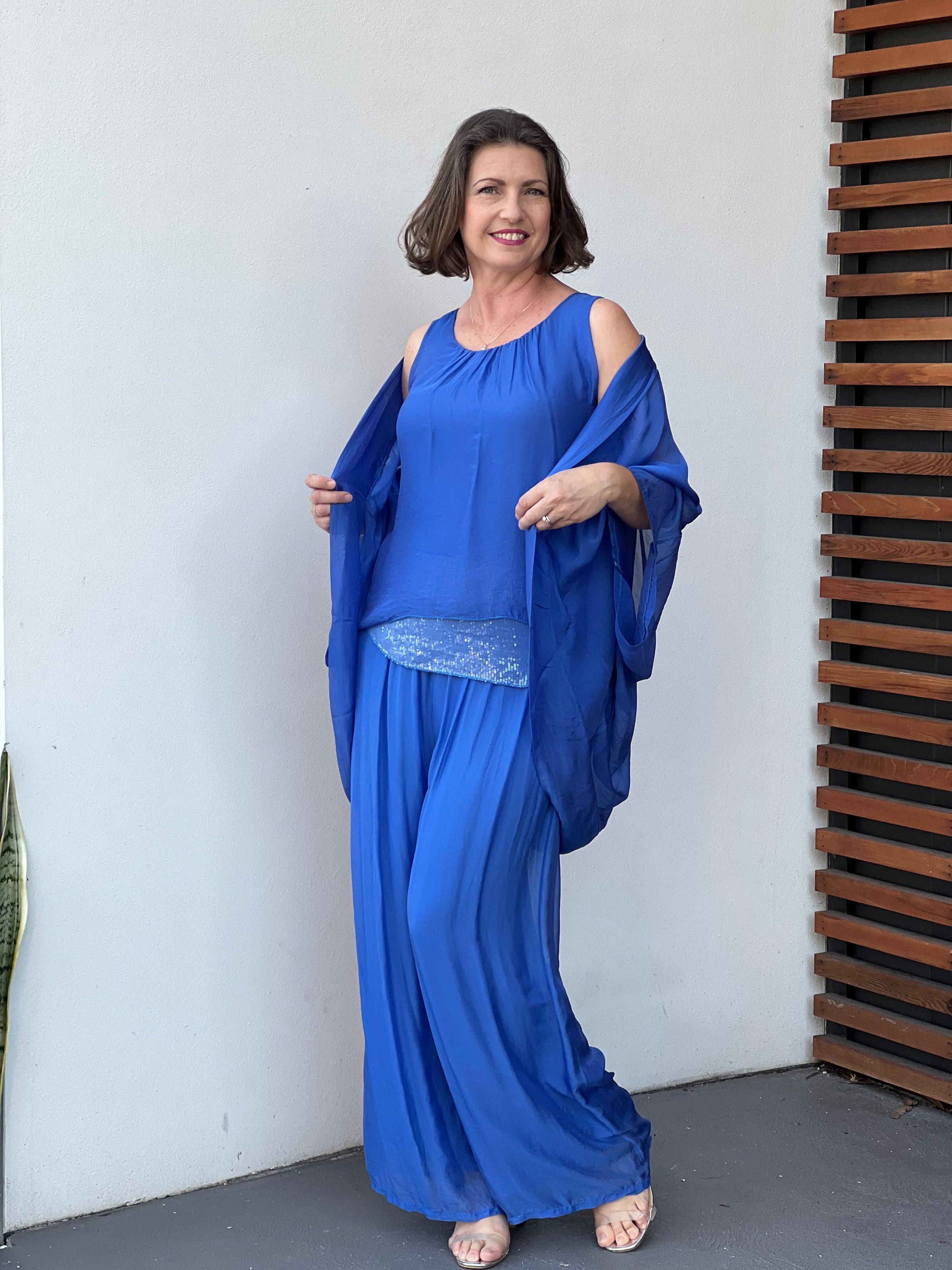 Leah Royal Blue Silk Top & Cardigan Set – Dressxox