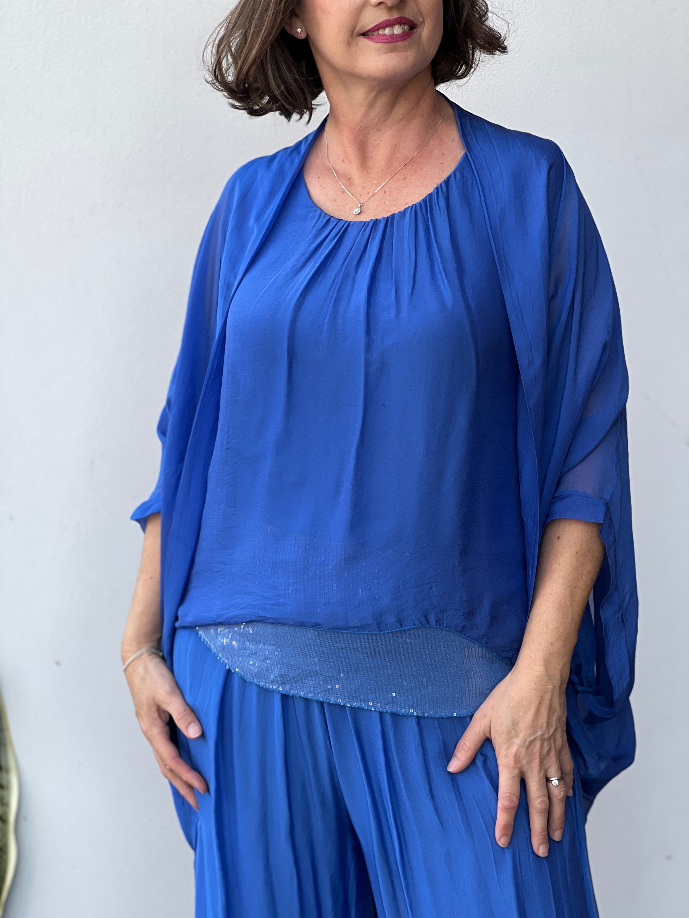 Leah Royal Blue Silk Top & Cardigan Set – Dressxox