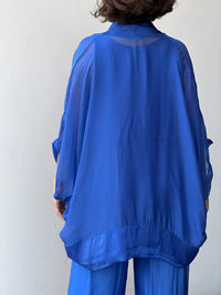 Leah Royal Blue Silk Top & Cardigan Set