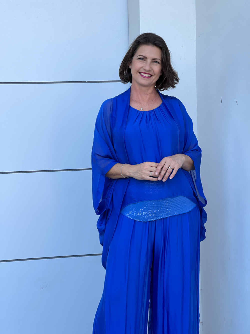 Leah Royal Blue Silk Top & Cardigan Set – Dressxox