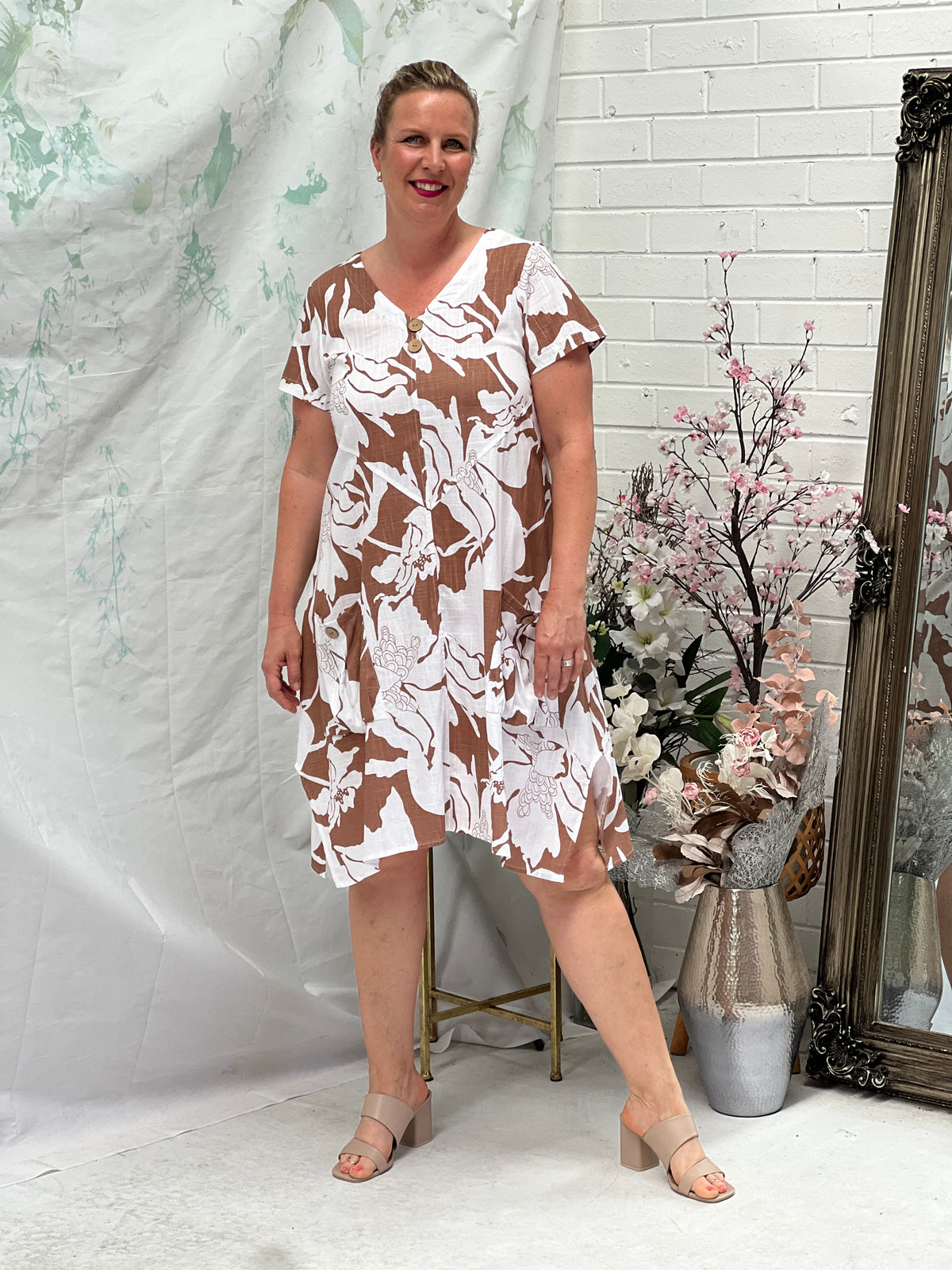 Idaho Sand Floral Linen Dress