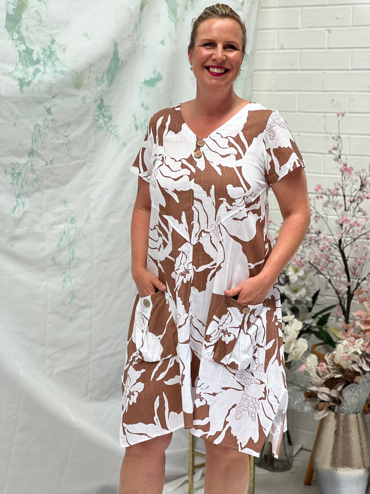 Idaho Sand Floral Linen Dress