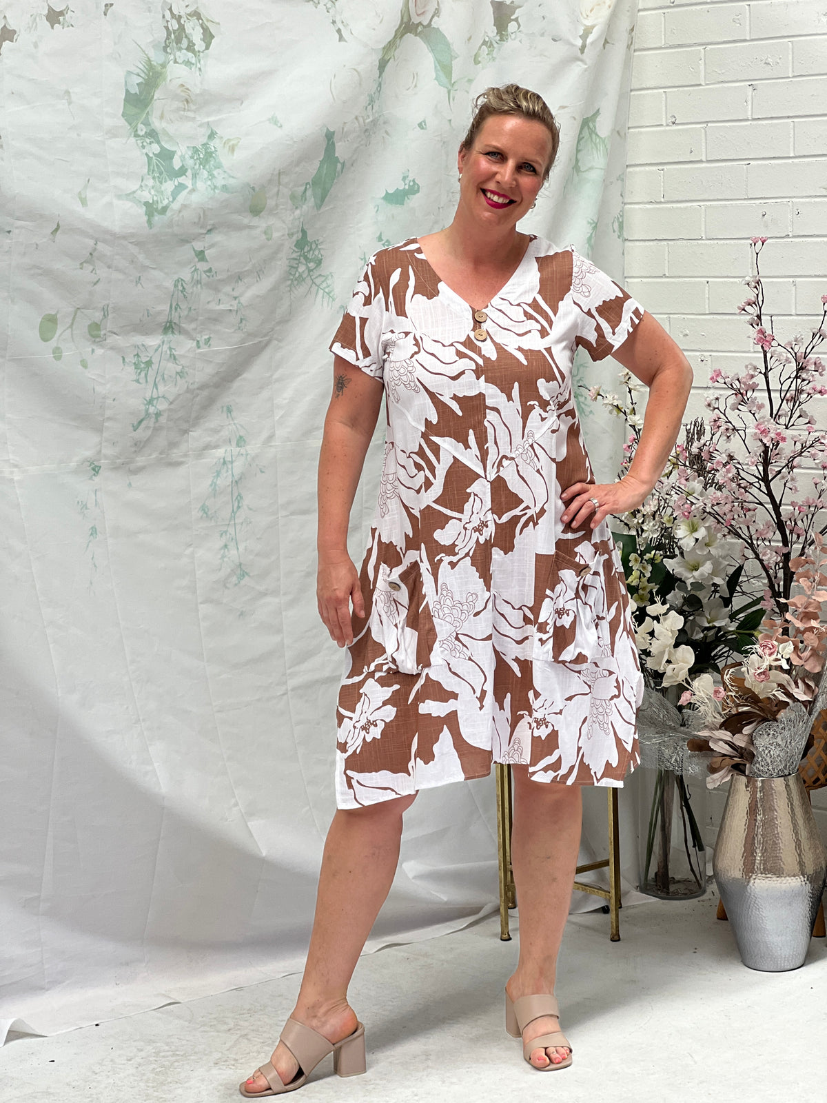 Idaho Sand Floral Linen Dress