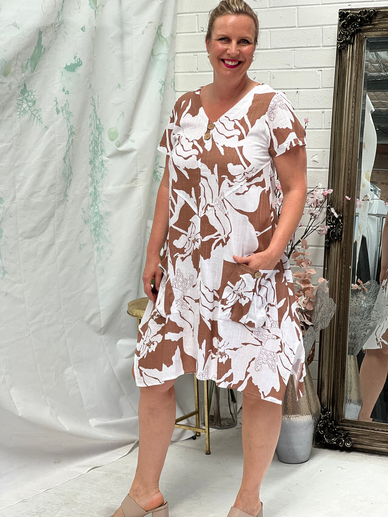 Idaho Sand Floral Linen Dress