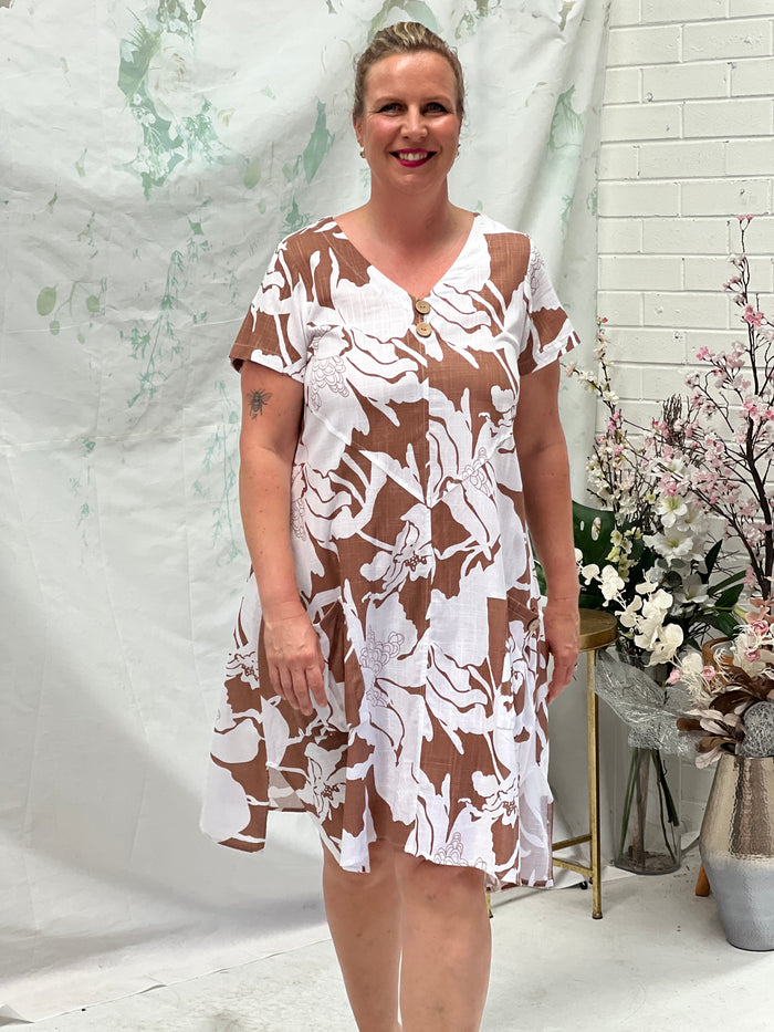 Idaho Sand Floral Linen Dress