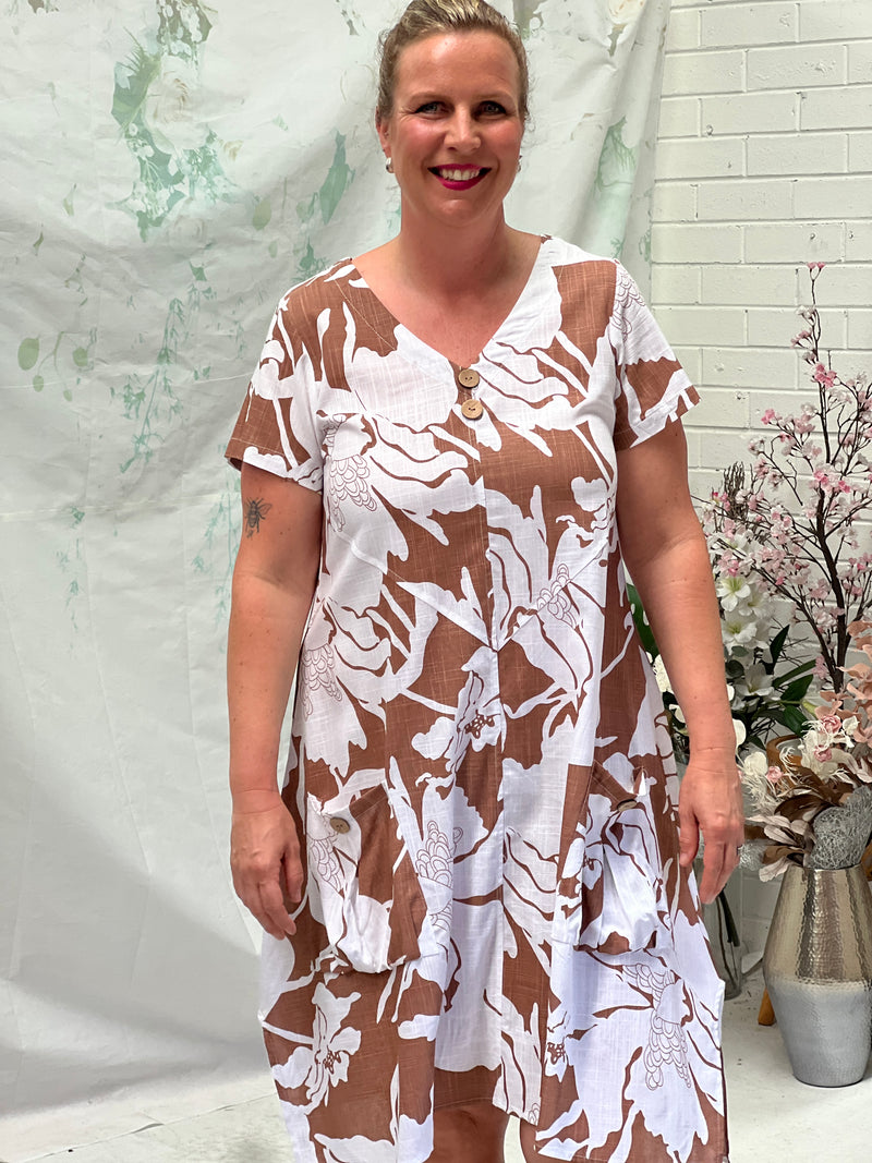 Idaho Sand Floral Linen Dress