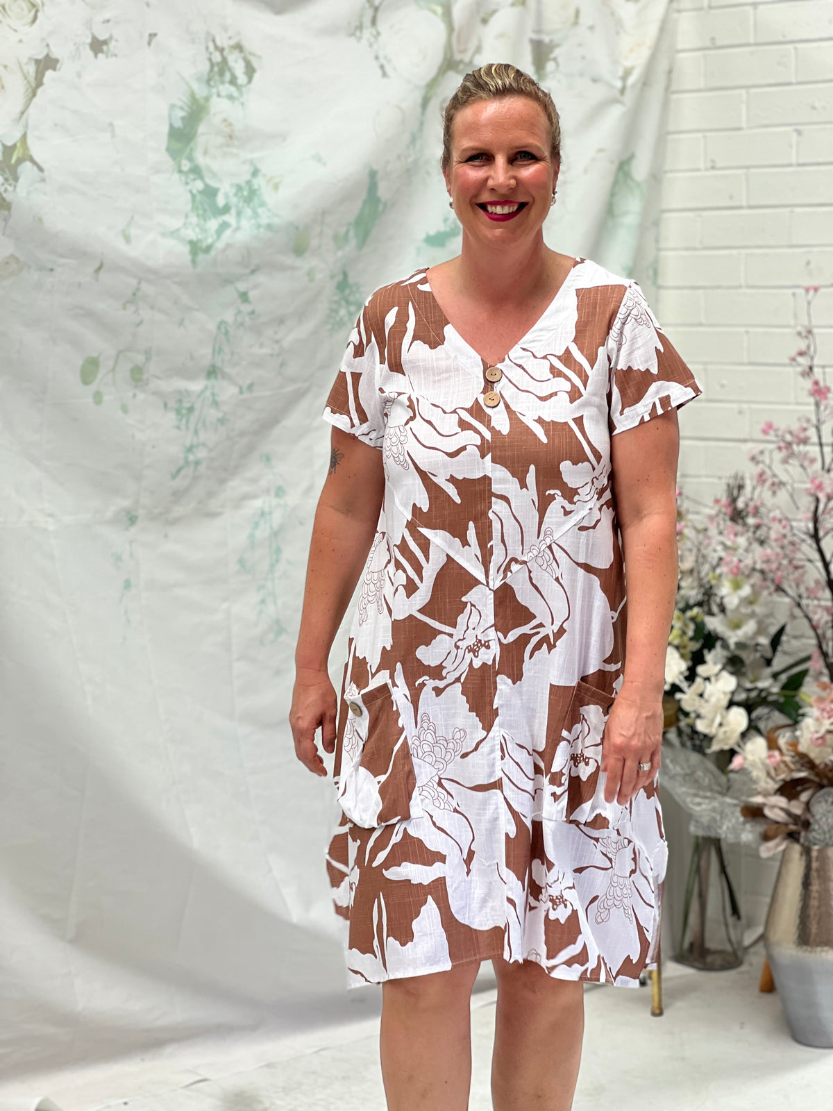 Idaho Sand Floral Linen Dress