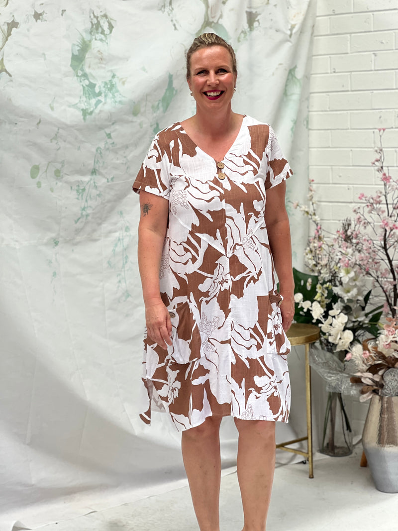 Idaho Sand Floral Linen Dress