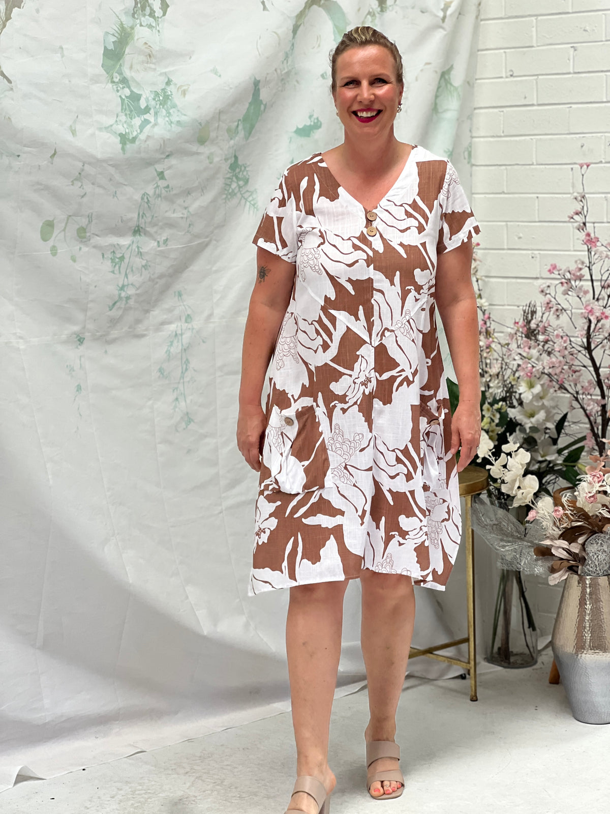 Idaho Sand Floral Linen Dress