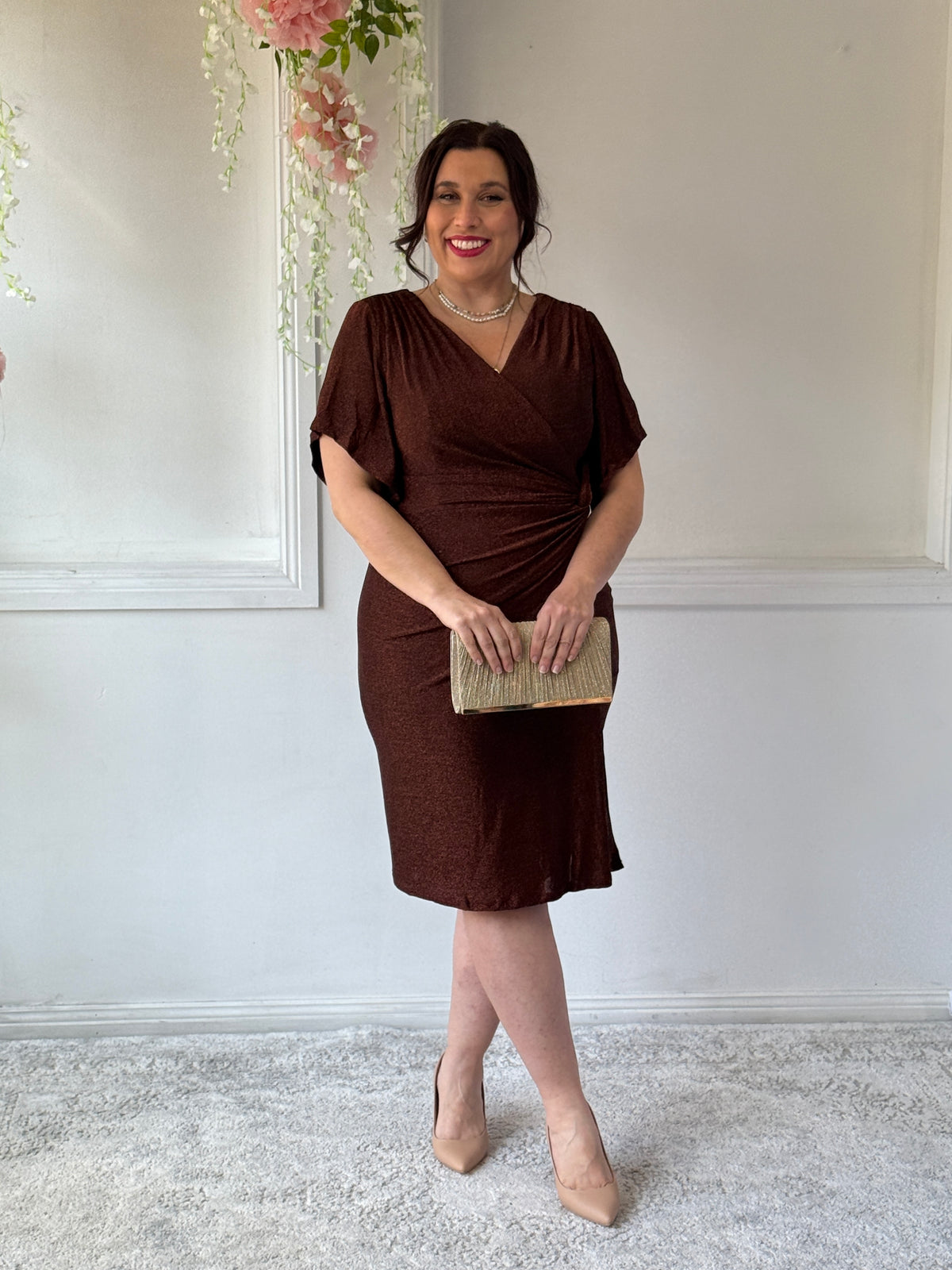 Imani Bronze Glitter Evening Dress