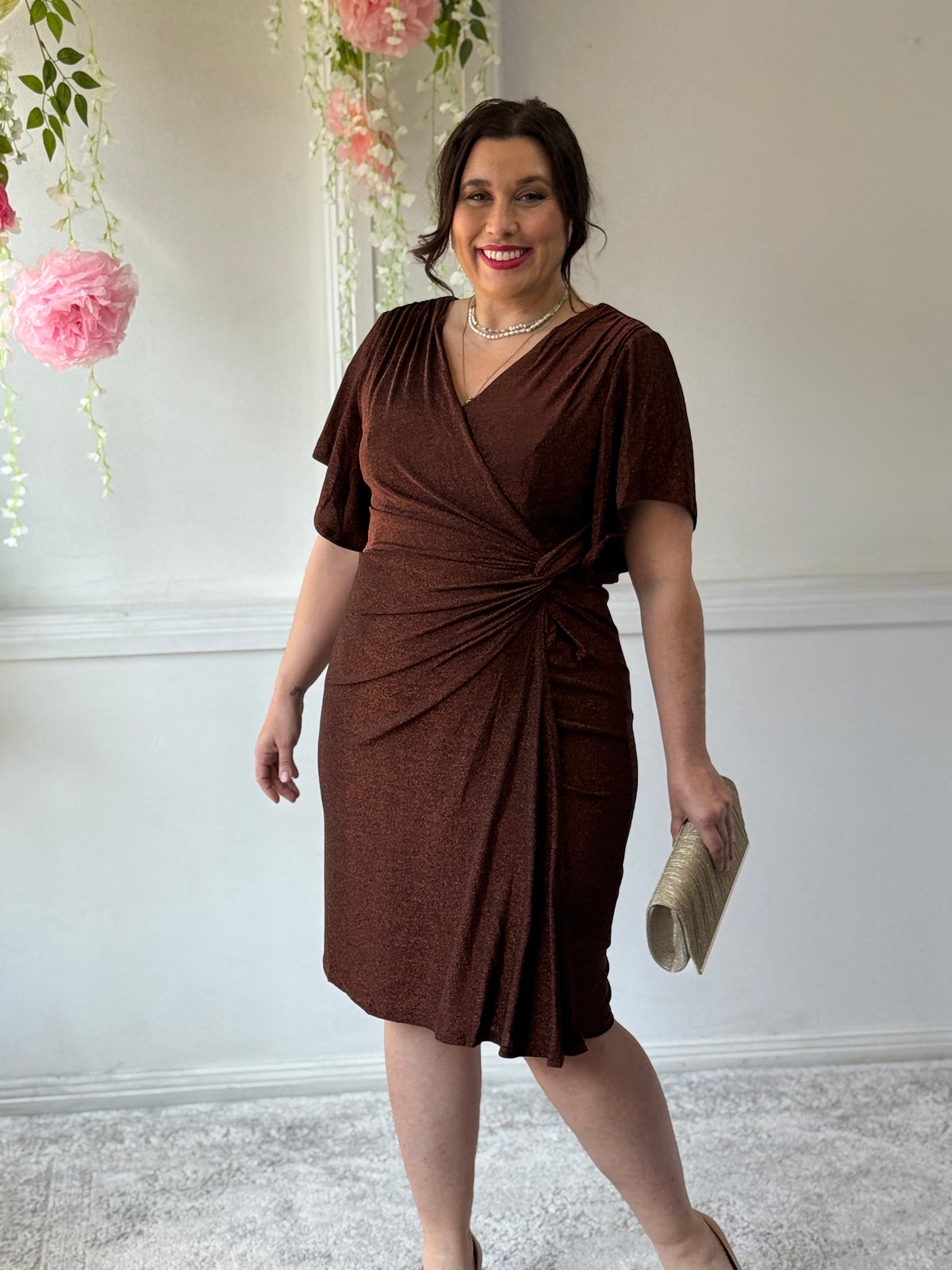 Imani Bronze Glitter Evening Dress