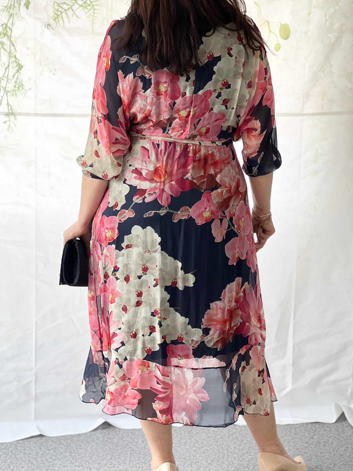 Ivanka Navy Blossom Silk Dress